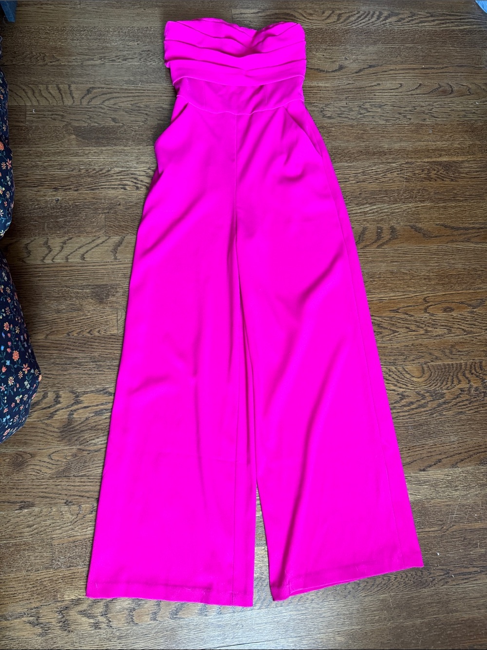 Express Strapless Wide-Leg Jumpsuit in Hot Pink